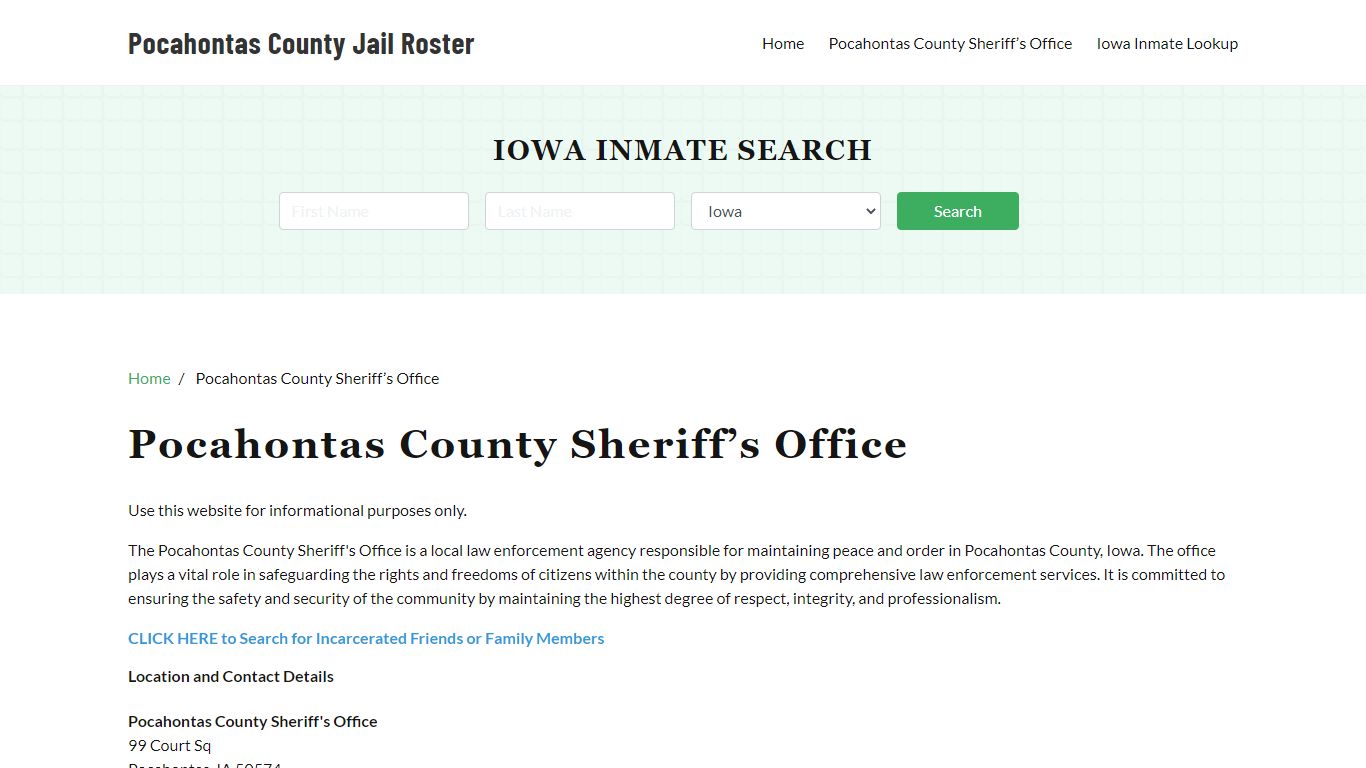 Pocahontas County Sheriff Office, IA, Arrest Warrants Search