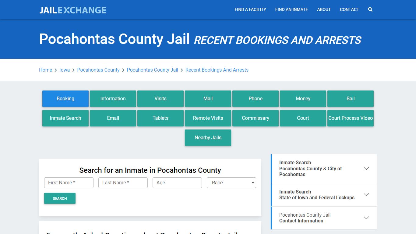 Pocahontas County Jail IA Recent Arrests and Bookings