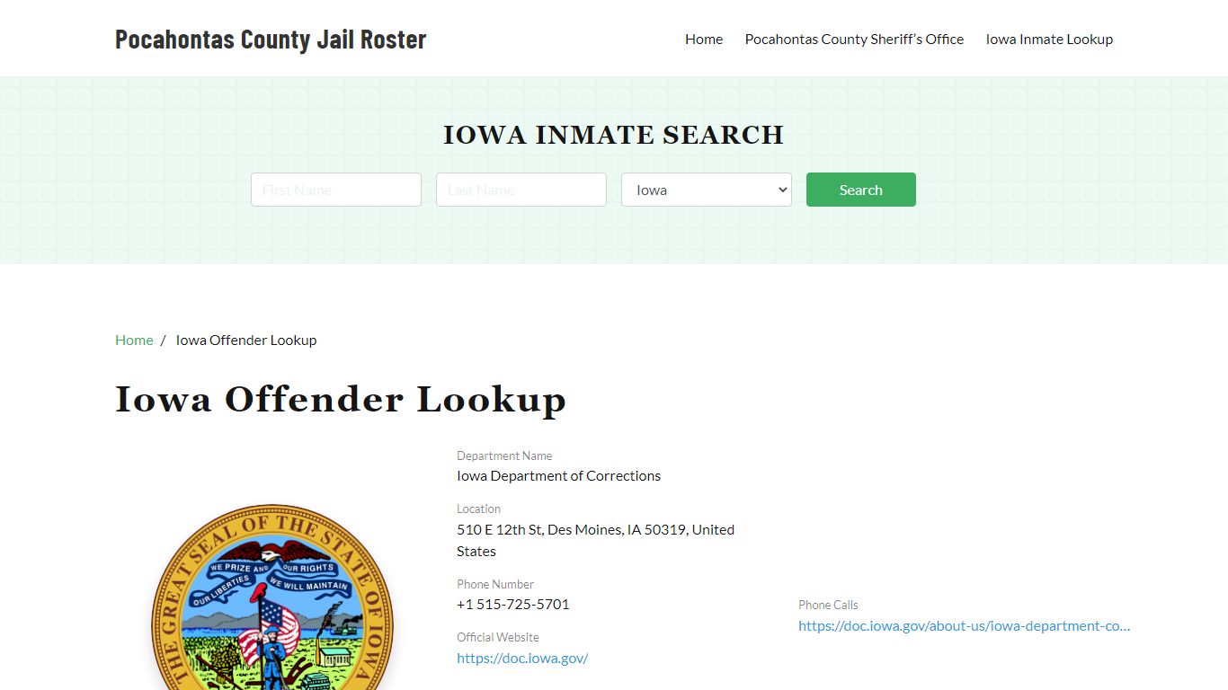 Iowa Inmate Search, Jail Rosters - Pocahontas County Jail